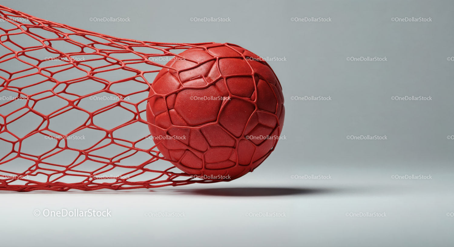 Red Soccer Ball in Goal Net with Dynamic Sports Atmosphere