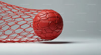 Red Soccer Ball in Goal Net with Dynamic Sports Atmosphere