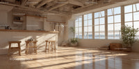 Bright Modern Interior with Large Windows and Wooden Accents