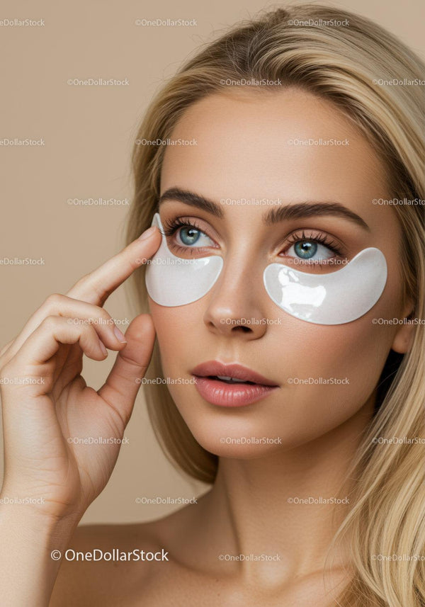 Woman with Under-Eye Patches Enjoying Skincare Routine Close-Up