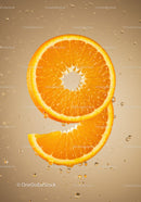 Fresh orange slices with water droplets on beige background