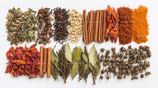 Assortment of Dried Herbs and Spices for Cooking and Herbal Remedies
