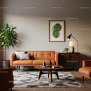 Modern Living Room with Leather Sofa and Greenery