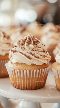 Vanilla Cupcake with Raspberry Topping on Black Serving Plate