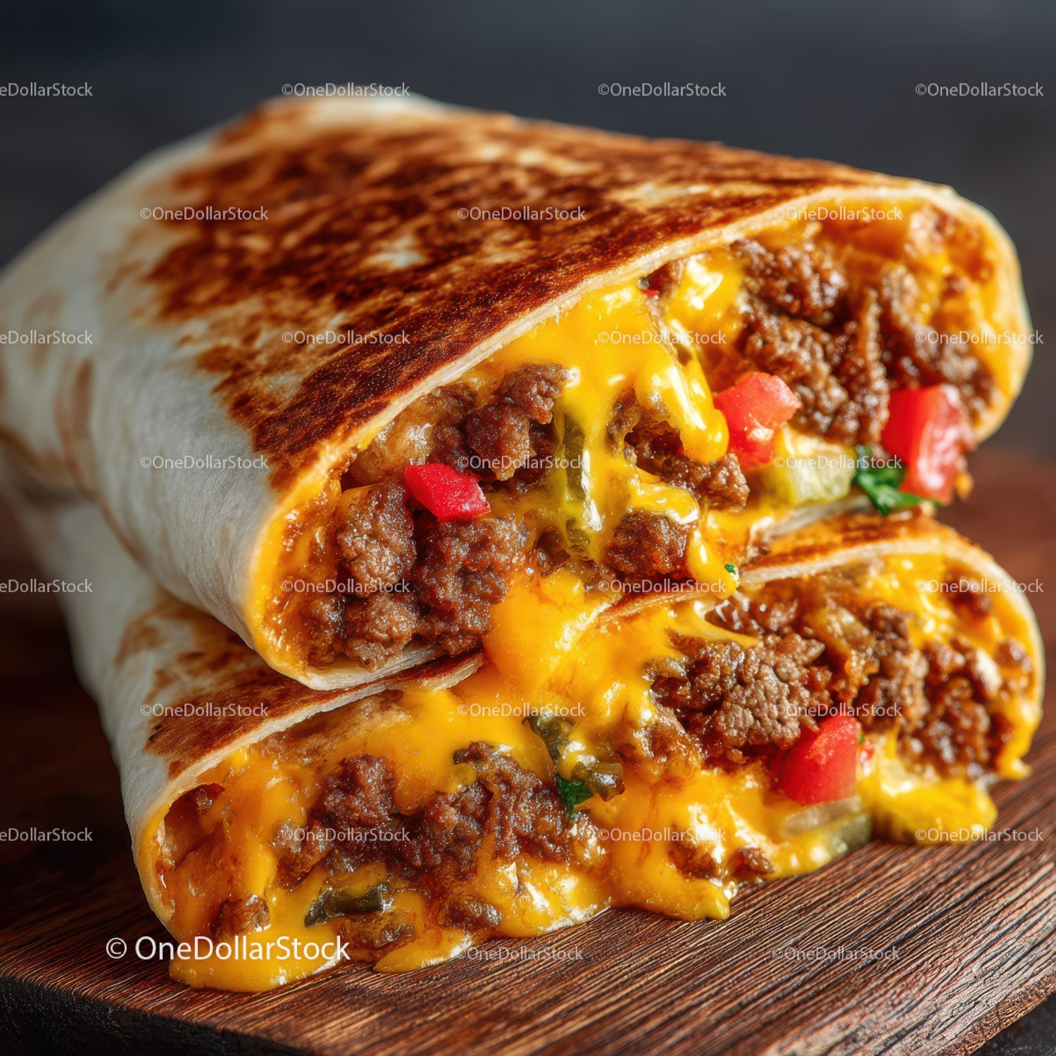 Cheesy Beef Burrito with Ground Beef Veggies and Melted Cheese