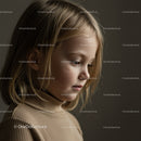 Thoughtful young girl in beige turtleneck sweater