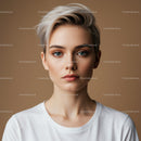 Portrait of a Young Woman with Blonde Hair and Blue Eyes