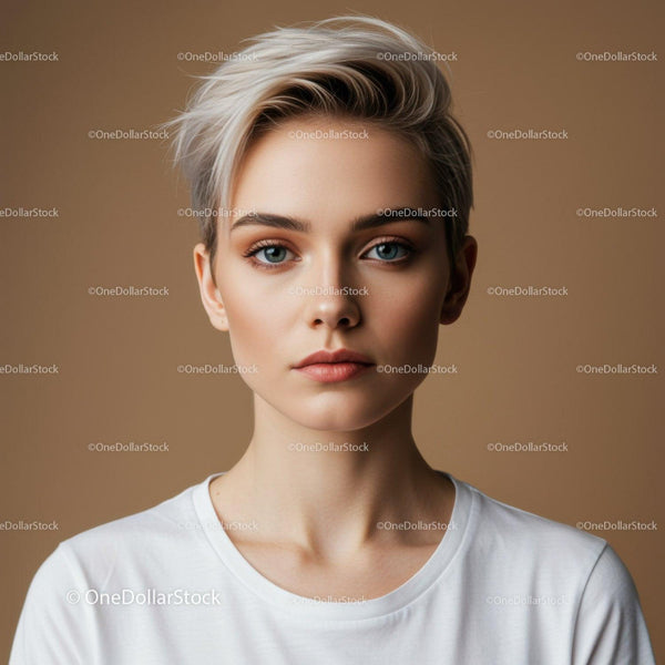 Portrait of a Young Woman with Blonde Hair and Blue Eyes