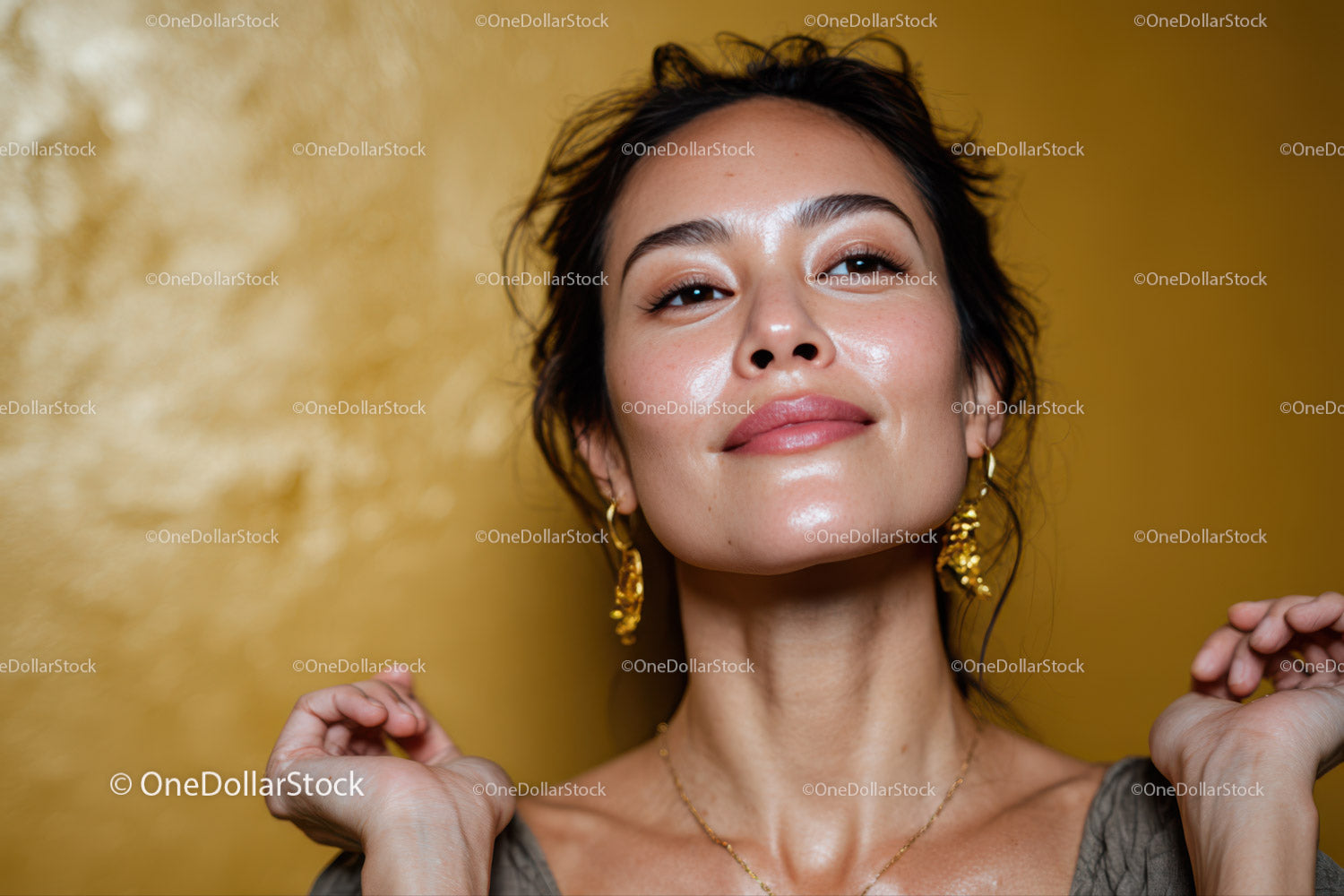 Elegant Woman Smiling with Jewelry and Bright Background