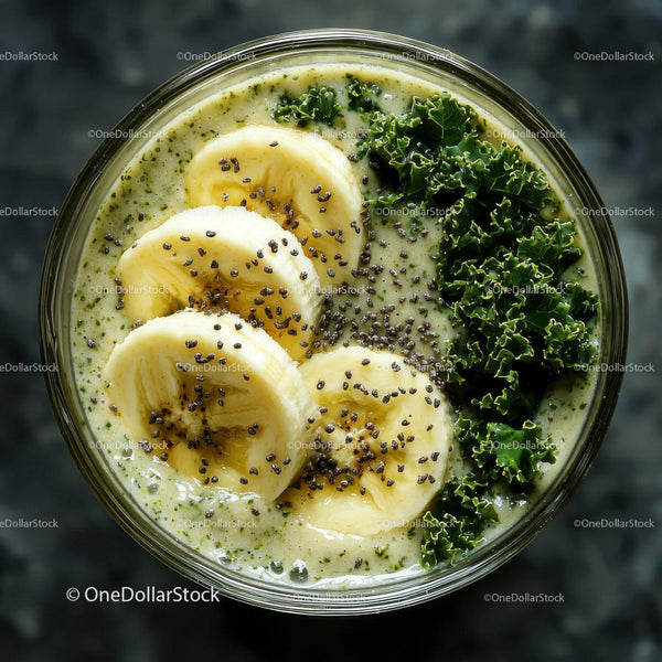 Zielony smoothie z bananem, jarmużem i nasionami chia