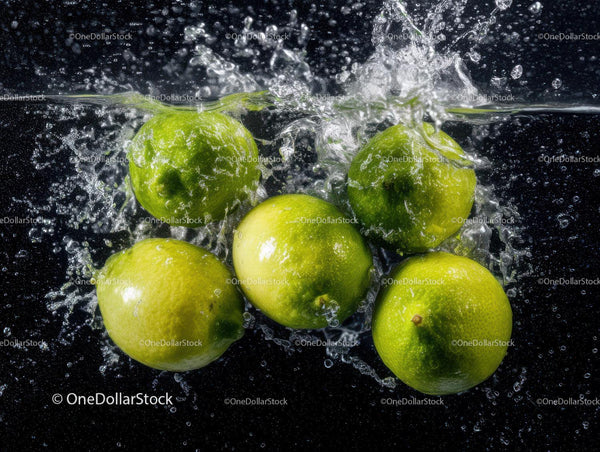 Fresh Ripe Green Apples Splashing into Water with Dynamic Motion