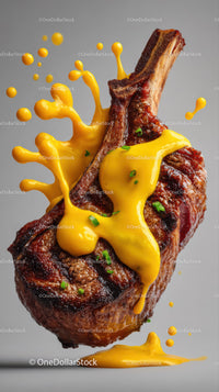 Juicy Grilled Steak with Melting Cheese and Green Garnish