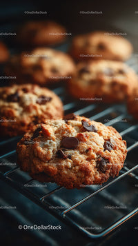 Freshly Baked Chocolate Chip Cookies on Cooling Rack
