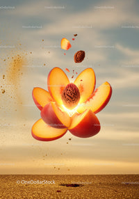 Explosive Sliced Nectarine with Stone in Mid Air