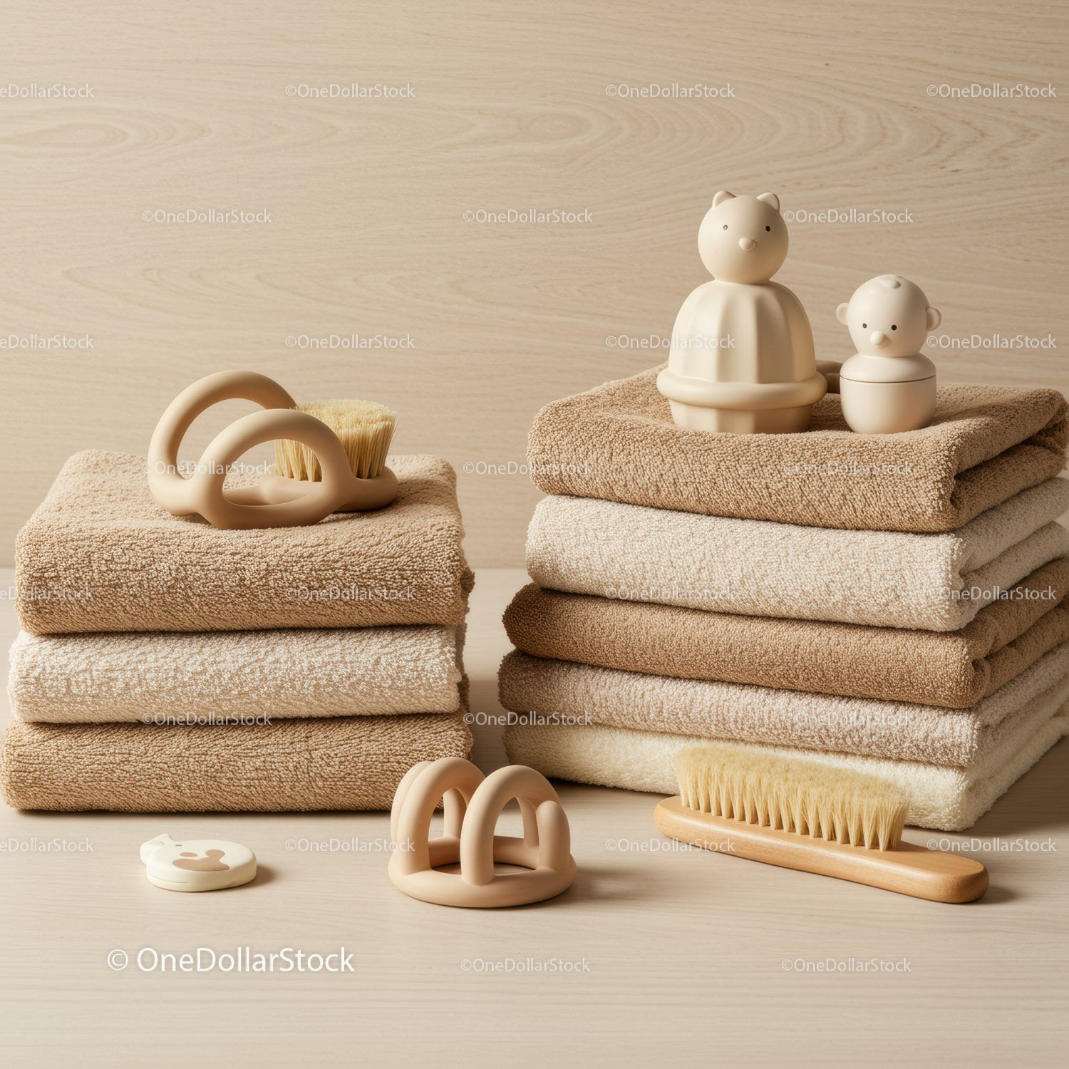 Neatly Folded Towels with Baby Care Accessories
