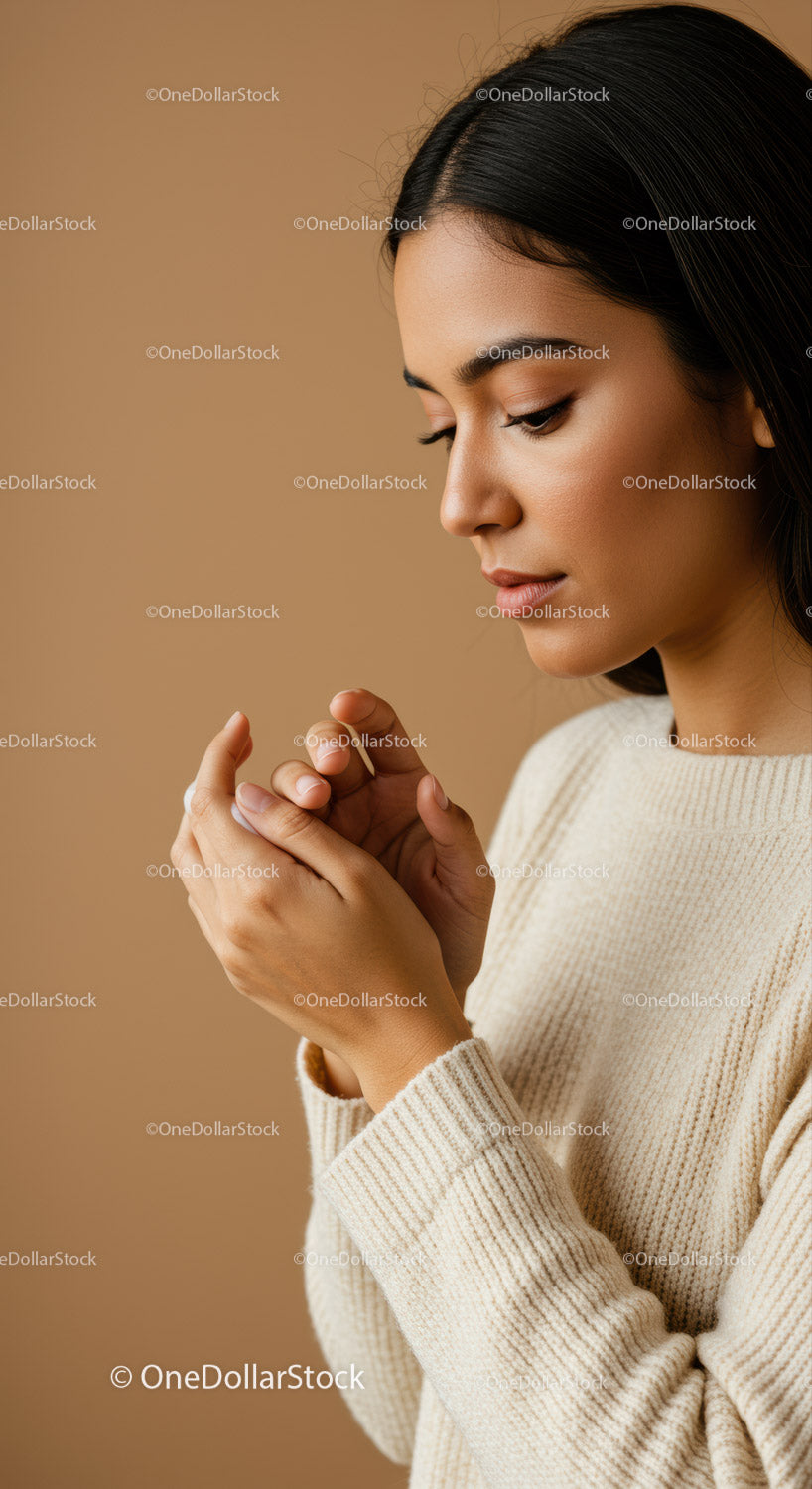 Elegant Woman in Cozy Sweater with Contemplative Expression