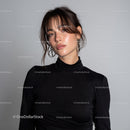 Fashionable Woman Wearing Black Turtleneck with Earrings
