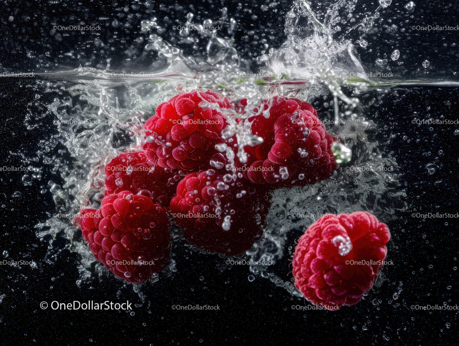 Fresh Raspberries Splashing in Water Creating a Vibrant Fruit Scene