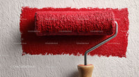 Red Paint Roller Applying Bright Red Wall Paint