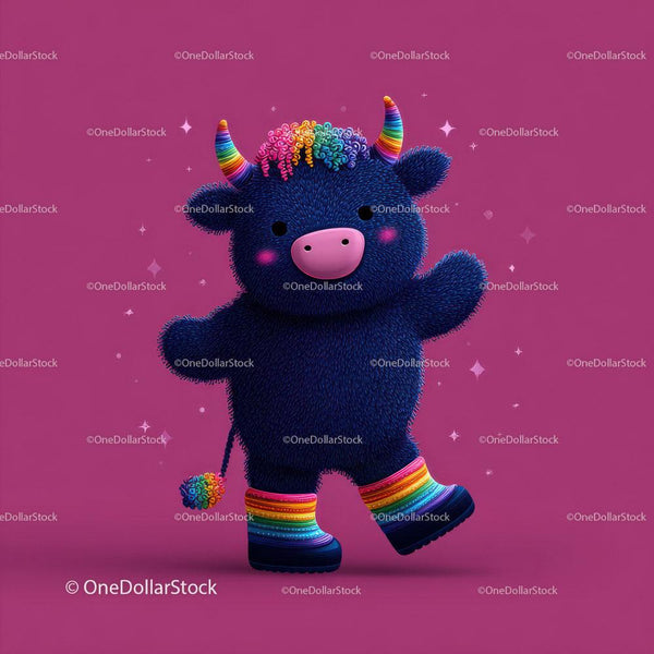 Cute Furry Blue Creature With Rainbow Details
