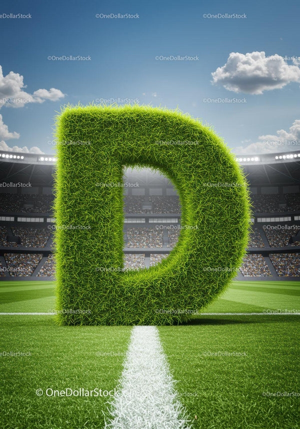Large Grass Letter D on Football Field in Stadium