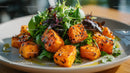 Colorful Roasted Sweet Potato Salad with Microgreens and Sesame Seeds