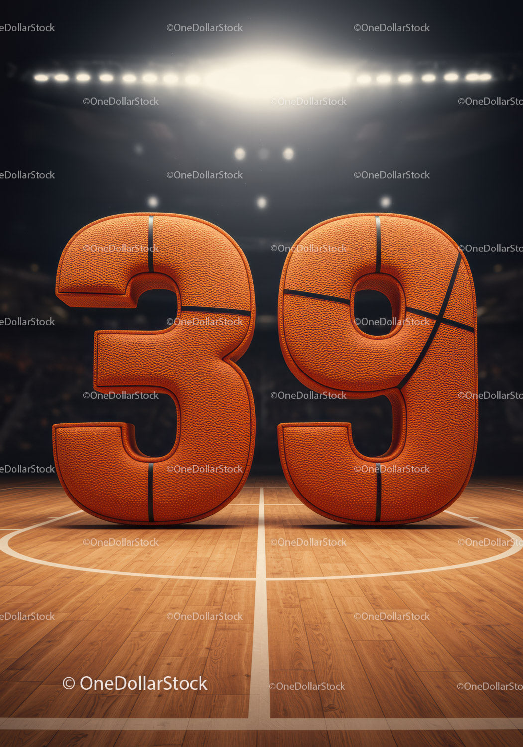 Basketball Styled Numbers 39 on Court Floor