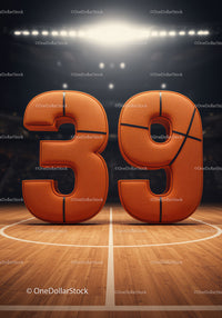 Basketball Styled Numbers 39 on Court Floor