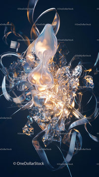 Abstract Glass Sculpture with Metallic Ribbons and Fluid Shape