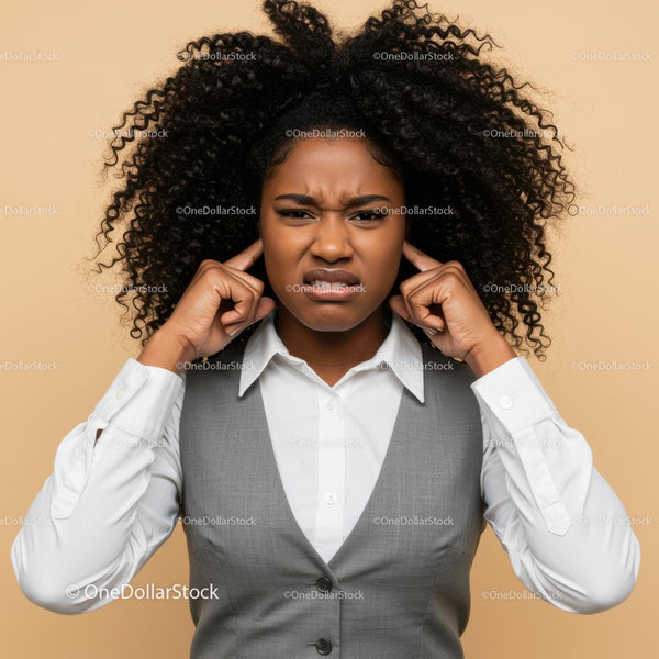 Frustrated Young Woman with Curly Hair Expressing Confusion and Stress
