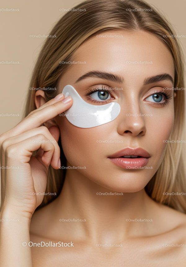 Close-up of Woman with Under Eye Gel Mask Demonstrating Skincare Routine