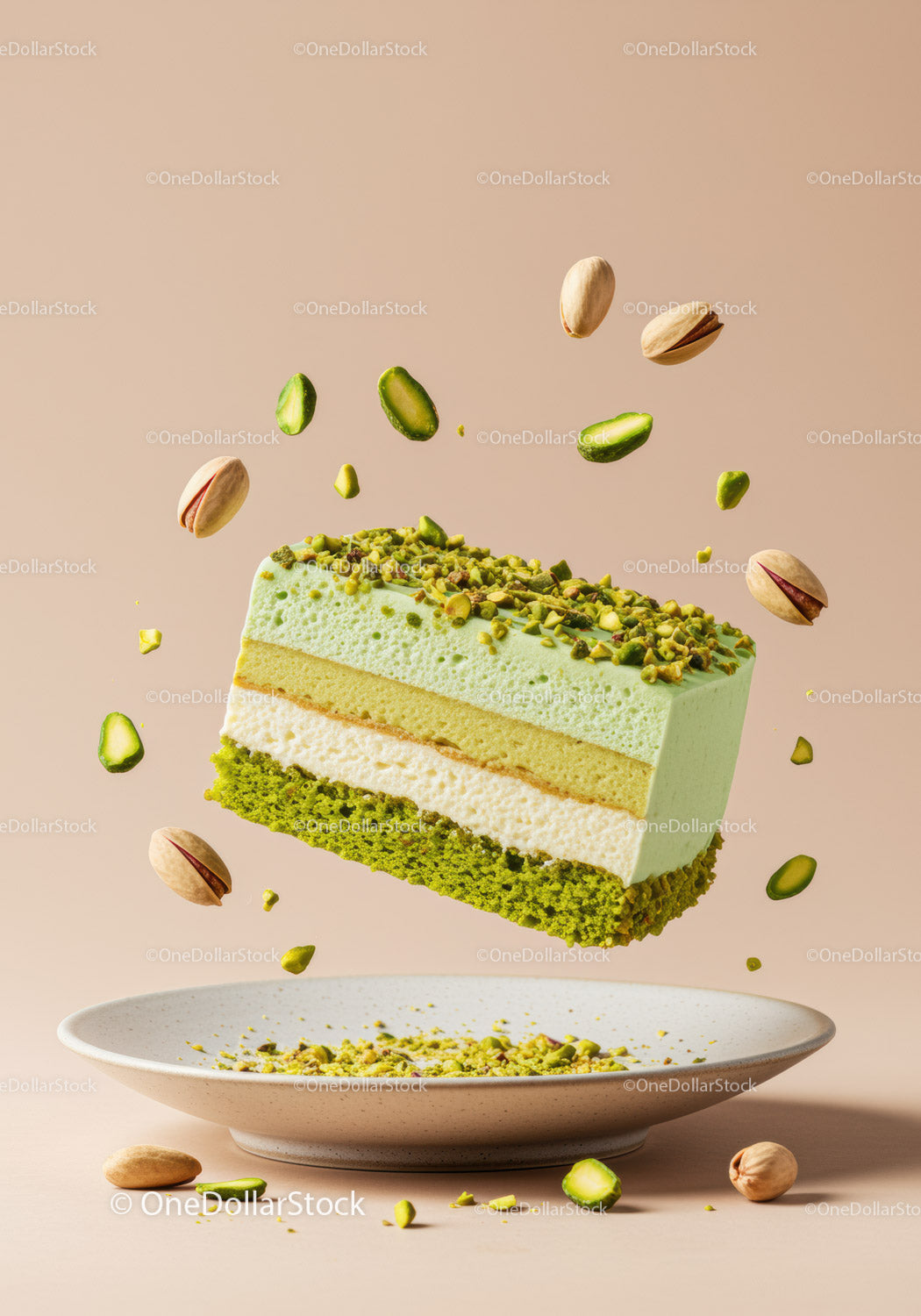 Pływający tort pistacjowy z orzechową dekoracją