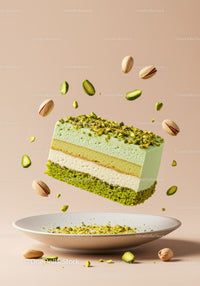 Floating Pistachio Layer Cake with Nut Garnish