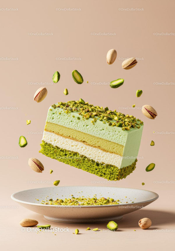 Floating Pistachio Layer Cake with Nut Garnish
