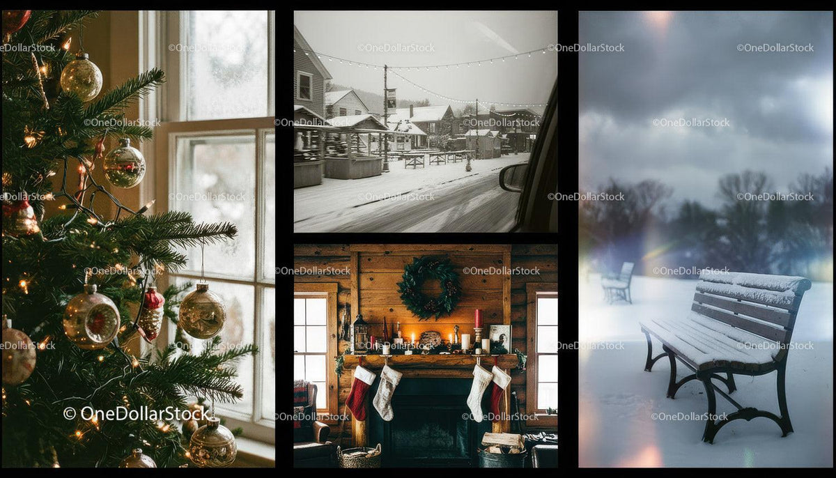 Cozy winter scenes with festive holiday decorations