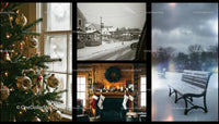 Cozy winter scenes with festive holiday decorations