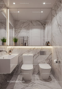 Elegant Marble Bathroom with Modern Fixtures and Minimalist Decor