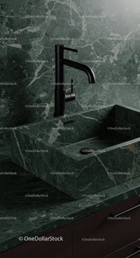 Elegant Green Marble Sink with Black Modern Faucet for Luxurious Kitchen
