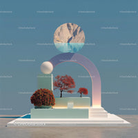 Futuristic Abstract Landscape with Vibrant Red Trees