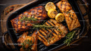 Gourmet Grilled Salmon with Lemon and Rosemary on Cast Iron Grill