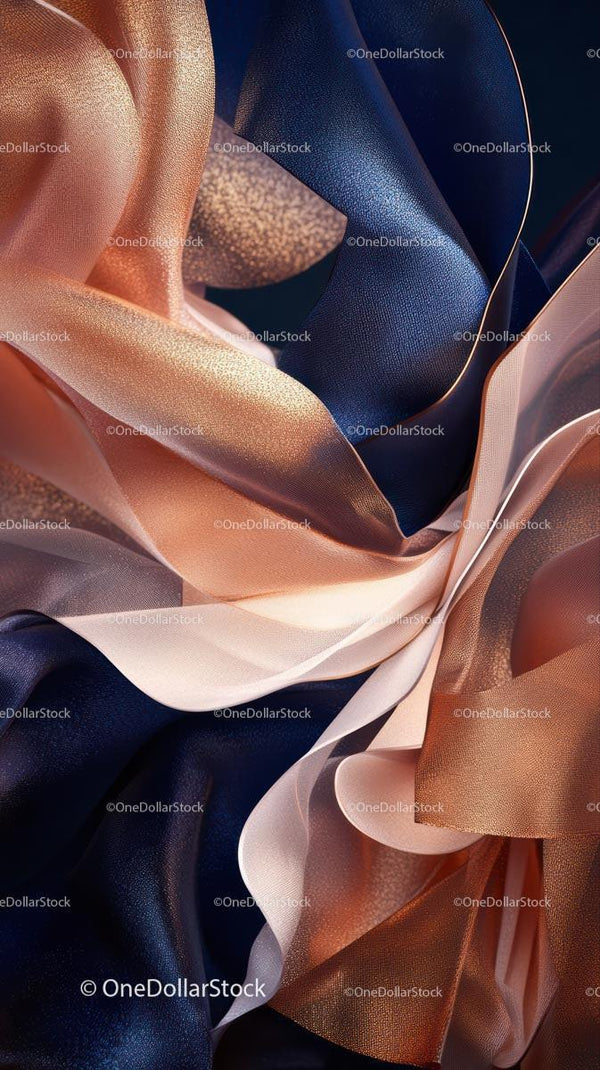 Luxurious Satin Fabric in Soft Blue, Gold, Pink and White Tones