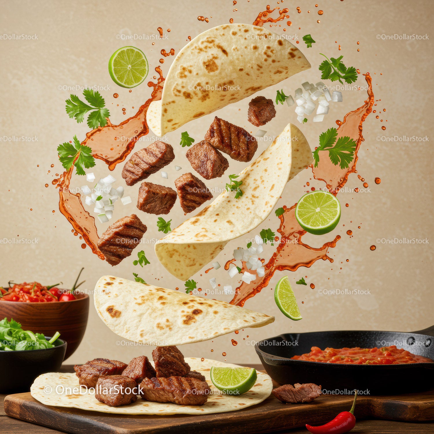 Taco z grillowanym stekiem, świeżą limonką i odrobiną salsy