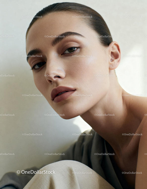 Close-up portrait of serene woman with flawless skin