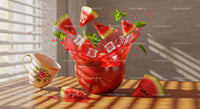 Refreshing watermelon slices splashing in a vibrant bowl
