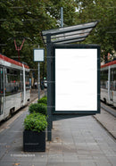 Urban Tram Stop with Blank Advertising Display Panel