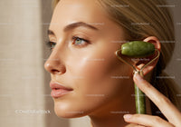 Close-Up of Woman Using Jade Roller for Skin Rejuvenation