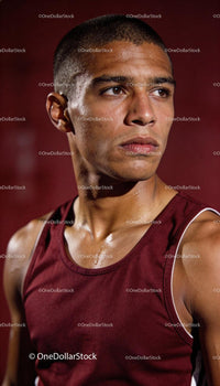 Focused Athlete in Maroon Jersey After Intense Workout