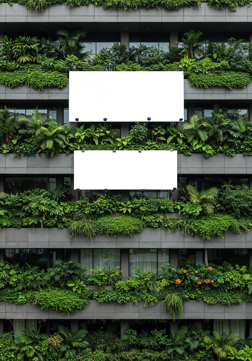 Modern Building Facade Covered with Lush Greenery