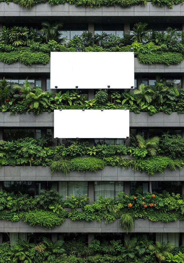 Modern Building Facade Covered with Lush Greenery JPG Mockup Image