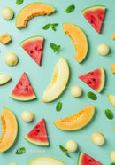 Fresh melon and watermelon slices with mint leaves